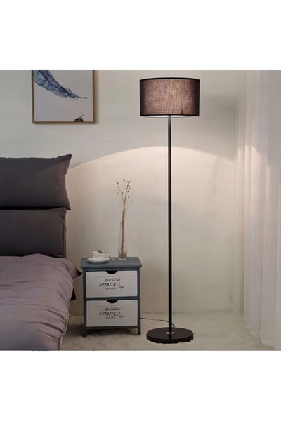 YESMAX Floor Lamp with Fabric Shade, Tall Lamps for Living Room, Bedroom, Office, Dining Room (Black)