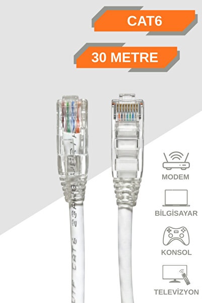 Nexel 30 Metre Cat6 Lan Internet Data Kablosu (Ethernet Rj45 Uçlu Jacklı Netw...