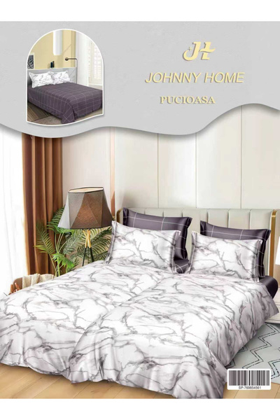 FIONNA.RO Lenjerie Din Bumbac Satinat 7 Piese Cu 2 Cearceafuri Pilota - Marmura