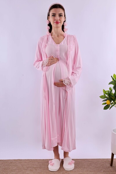 ByLohusa Effortt Pink Dressing Gown Pregnant Maternity Nightgown Set