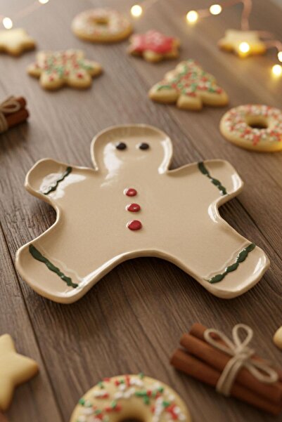 Brandsmiths Gingerbread Cookie Shaped Ceramic Plate - Cream Color