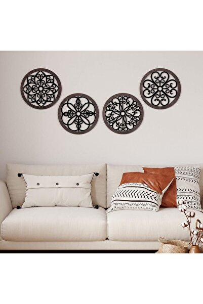 Generic ديكور جداري ريفي من الخشب السميك - لوحة جدارية دائرية بتصميم مزرعة، مكونة من 4 قطع (أسود/بني، 10 × 10 بوصة)