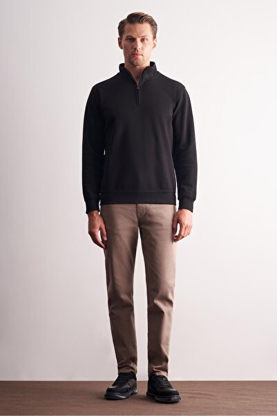 İmza Μαύρο μακρυμάνικο φούτερ με γιακά δικαστή, απλό βαμβακερό Comfort Fit 1013255151