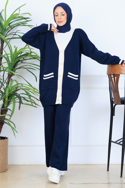 benguen Pocketed Knitwear Set N7068 Navy Blue