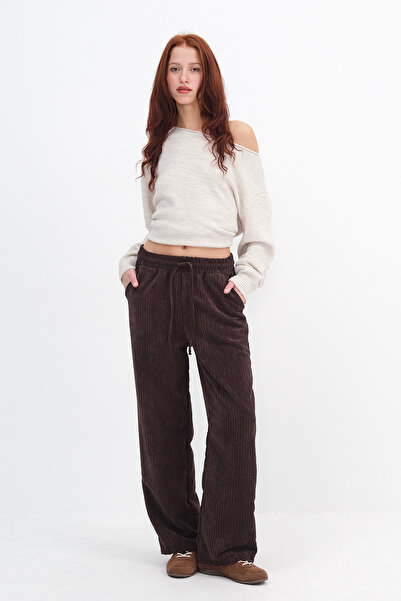 Addax Corded Fabric Velvet Wide Leg Pants Pn17707