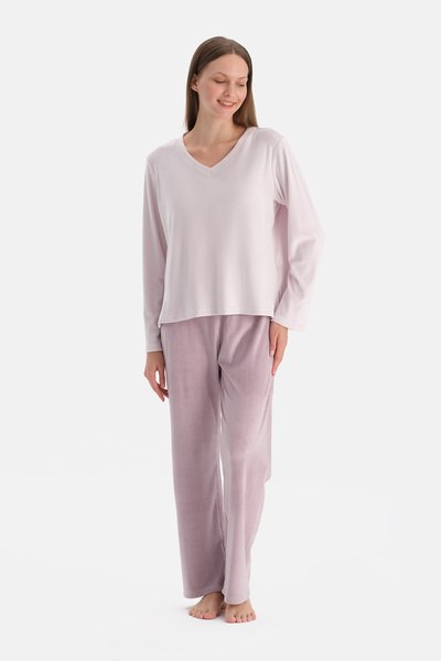 Dagi V-Neck Long Sleeve Six-Stripe T-Shirt Pants Set