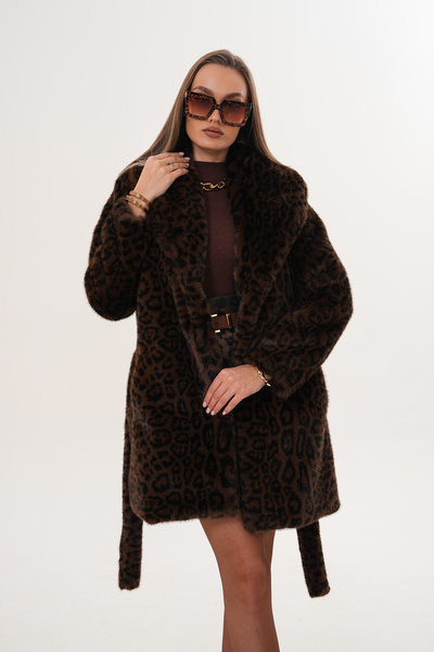 NAVY Midi Length Mink Leopard Coat