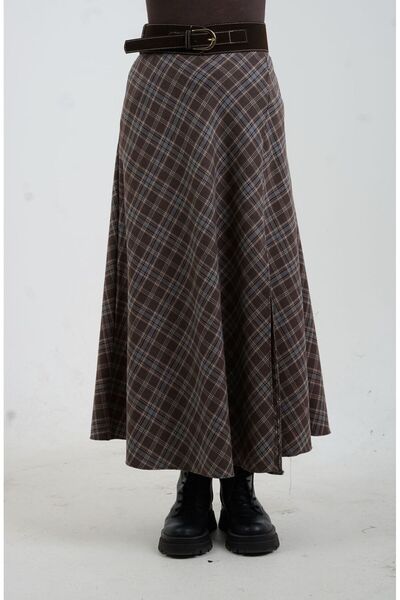 Zelish My Sister Кафява пола с колан и плисета в тартан