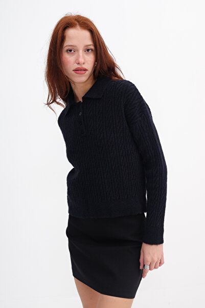 Addax Buttoned Collar Knitwear Sweater K3457