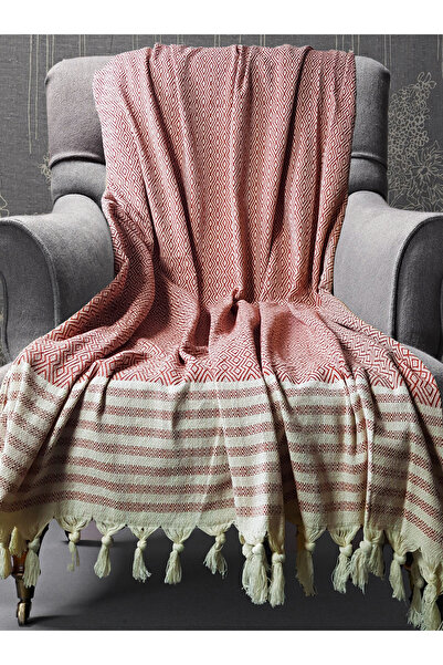 Bumedo Buldan İşi Cotton 2-Piece Armchair Cover Set 180X150 cm - Woven Fabric Covering the Arms - Tile