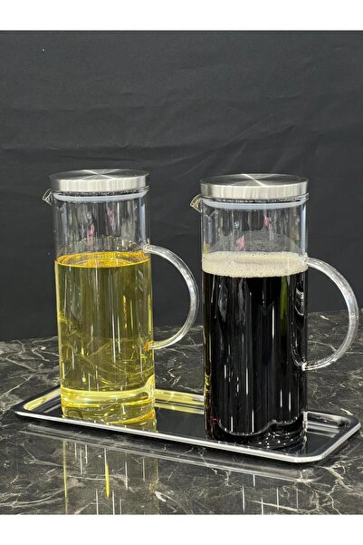 isra kristal Tepsili 2’li Cam Yağdanlık Seti – Çelik Kapaklı 1,5 Litre Yağlık & Sirkelik Sunum Takımı