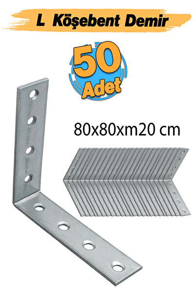Badem10 Metal Köşebent 20x80x80 mm Mobilya Dolap Duvar Sabitleme 50 ADET Bağl...