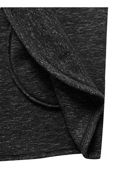 Afri Grayish Black Women's 3 Thread Ş Fleece-Lined K Hooded Jacket – Asymmetrical Zipper Oversize