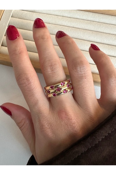 ringbox Gold Fuchsia Stone Line Ring
