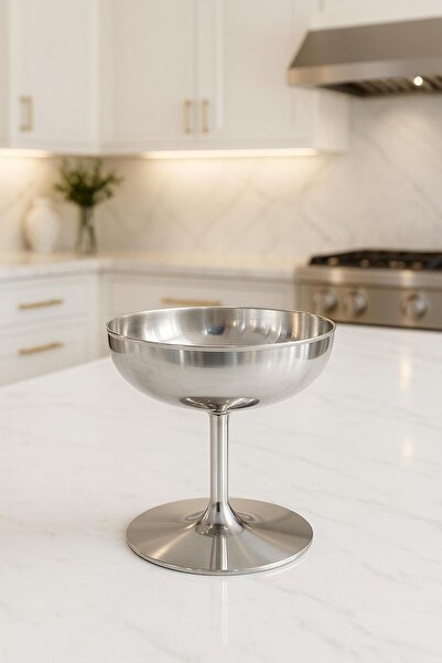 isra kristal Triple Stainless Steel Luxury Pedestal Serving Bowl – for Ice Cream, Jam, Turkish Delight, Dessert and Appetizers