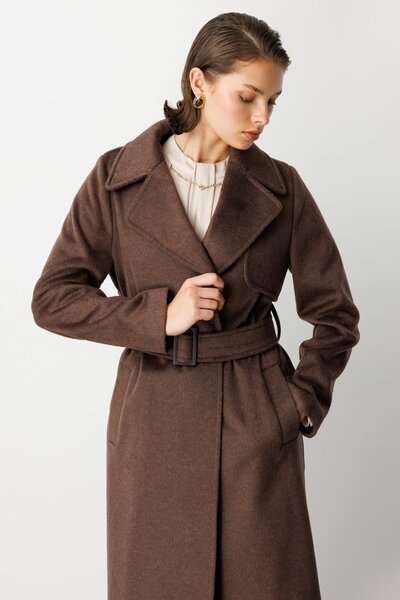 Ekol Double-Breasted Cashmere Coat with Belt