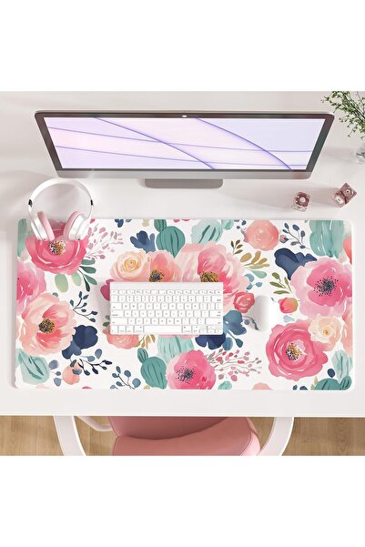 Generic Large Pink Floral Mouse Pad Desk Mat - PU Leather, Waterproof, 80 x 40 cm