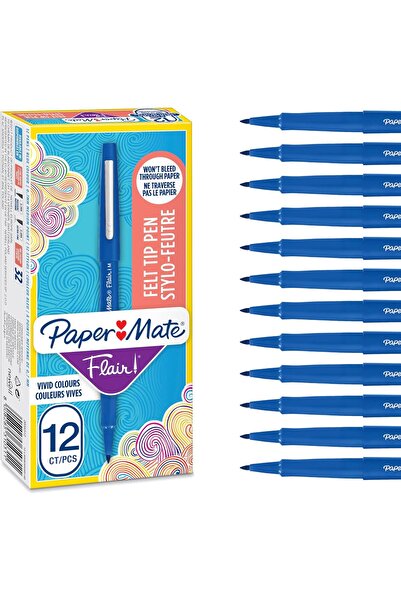 Generic Paper Mate Flair Felt Tip Pens, Medium Tip (0.7 mm), Blue, Pack of 12