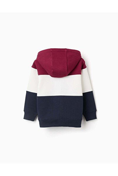 Ziddy Brushed hooded jacket with colour block for boys, red/white/blue