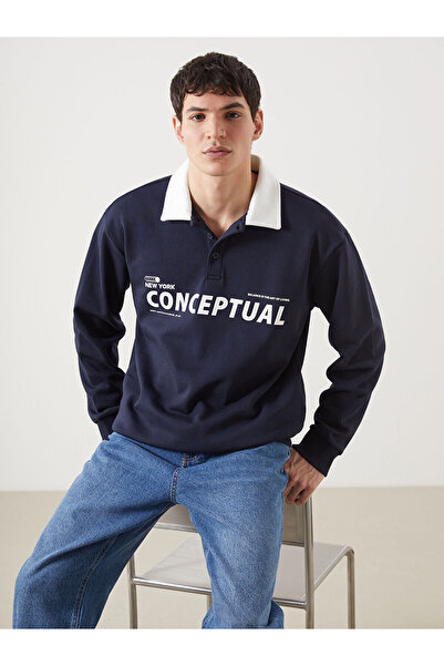 LC Waikiki Ανδρικό χοντρό φούτερ με μακρυμάνικο γιακά πόλο Peak New Season με τύπωμα