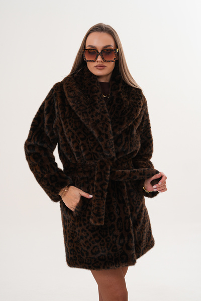 NAVY Midi Length Mink Leopard Coat