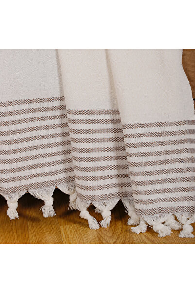 Bumedo Buldan İşi Cotton 2-Piece Armchair Cover Set 180X150 cm - Woven Fabric Covering the Arms - Cream Brown