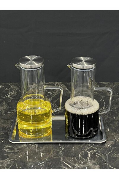 isra kristal Tepsili 2’li Cam Yağdanlık Seti – Çelik Kapaklı 1.8 Litre Yağlık...