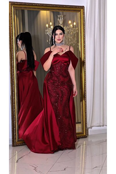 Zena Fashion Kraliçe Stili Kristal Baskı Pelerinli Abiye