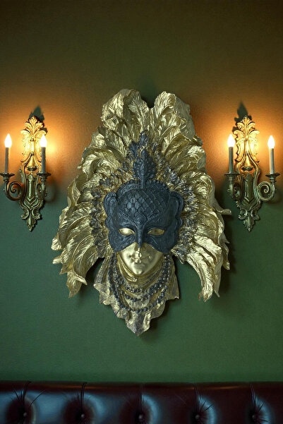 ay hediyelik Venedik Maskeli Kadın Duvar Süsü - Dekoratif Polyester 25x33 cm