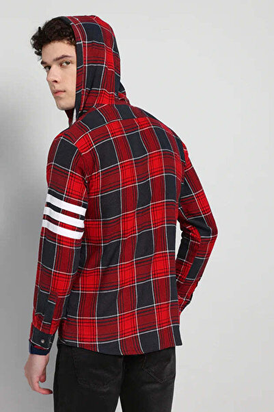 STITCH by MH Men's Plaid 3 Line Cotton Hoodie Shirt