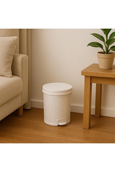 mastergold Woven-Pattern Pedal Bin – 20L Plastic Trash Can with Lid, 28×32 cm (White)