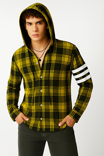 STITCH by MH Men's Plaid 3 Line Cotton Hoodie Shirt