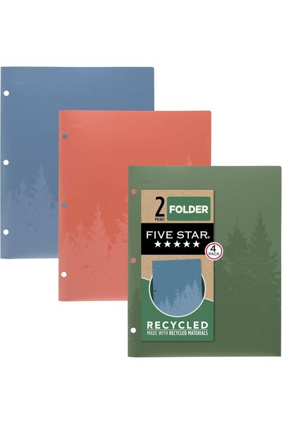 Generic Five Star Recycled Plastic 3-Ring Folders with Pockets (Pack of 4)