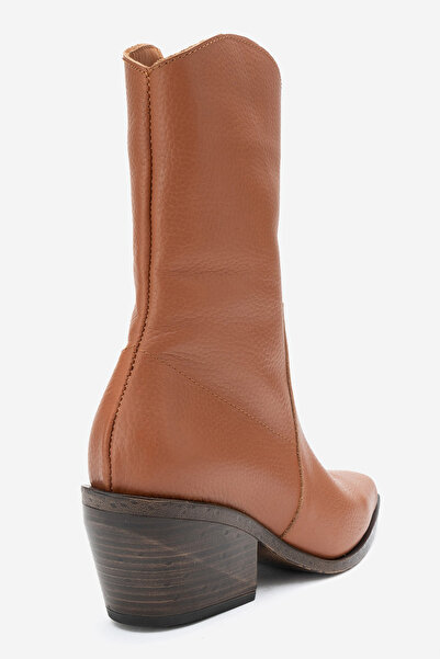 Dericlub Women's Heeled Side Zipper Boots Genuine Leather Dc 1564 Floter Taba