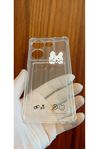 Newon Tecno Camon 20/20 Pro Cute Teddy Bear Printed Transparent Card Holder Silicone Phone Case Cover