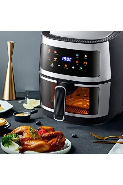 Tradeo Digital Smart Air Fryer, 8L Large Capacity, LED Touch Display, Temp Control, Black & Silve