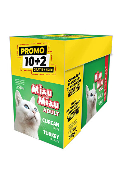 MIAU MIAU Wet Cat Food Adult, Meow Meow, Turkey in Gravy, 12X100G