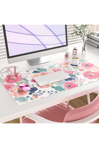 Generic Large Pink Floral Mouse Pad Desk Mat - PU Leather, Waterproof, 80 x 40 cm