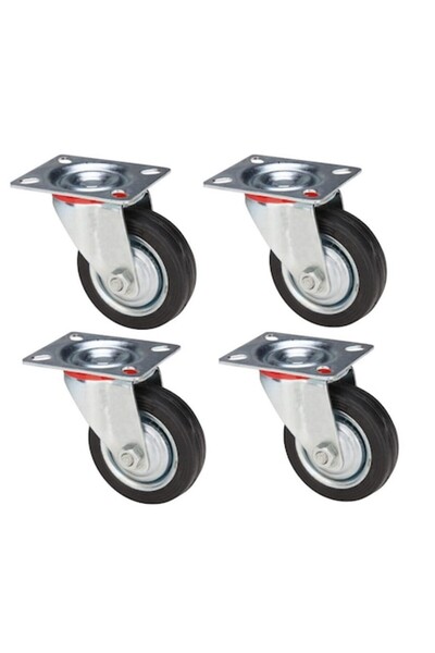Evotools Set of 4 swivel casters, solid rubber, with plate, 75 mm, 50 kg