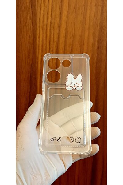 Newon Tecno Camon 20/20 Pro Cute Teddy Bear Printed Transparent Card Holder Silicone Phone Case Cover