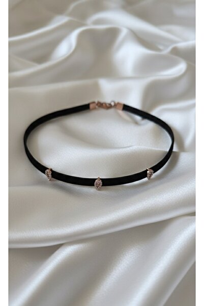 Süspüs Accessories 925 Ayar Üç Damla Figürlü Kadife Choker Kolye