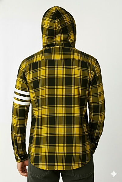 STITCH by MH Men's Plaid 3 Line Cotton Hoodie Shirt