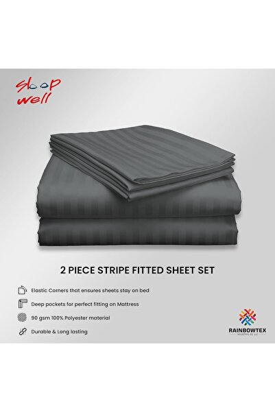 Xess Microfiber Stripe Fitted Sheet with Pillowcase Set - 90x200+17cm (Grey)