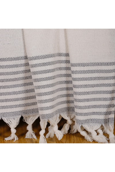 Bumedo Buldan İşi Cotton 2-Piece Armchair Cover Set 180X150 cm - Woven Fabric Covering the Arms - Cream Gray