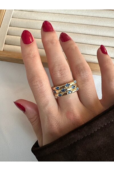 ringbox Gold Blue Stone Line Ring