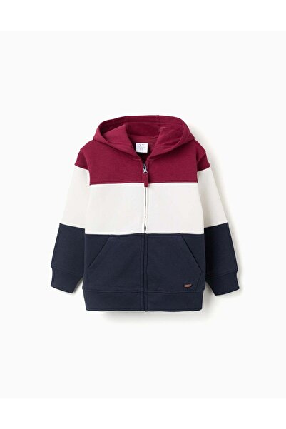 Ziddy Brushed hooded jacket with colour block for boys, red/white/blue