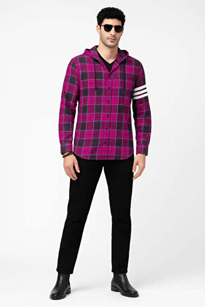 STITCH by MH Men's Plaid 3 Line Cotton Hoodie Shirt