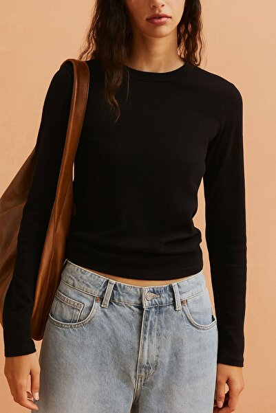 Re-clo Monica, Bisiklet Yaka Organik Pamuklu Uzun Kollu T-shirt