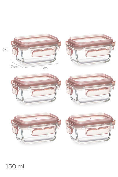 Porsima 4375 Set of 6 Leakproof Food Storage Containers with Locking Lids - Glass Storage Container - 150ml Powder