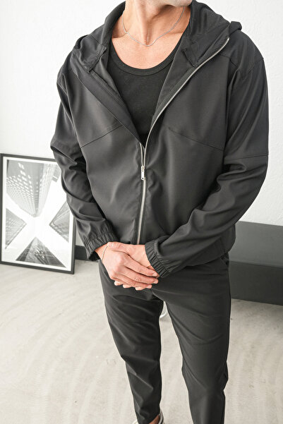 MATTİMODA Erkek Oversize Fermuarlı Kapüşonlu Siyah Sweatshirt